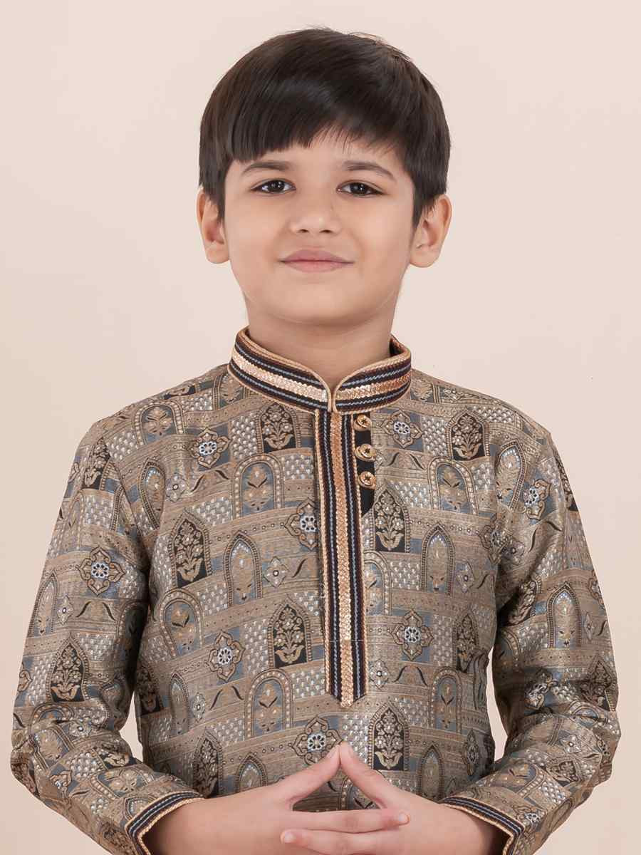 Multi Jacquard Slik Embroidered Festival Traditional Kurta Pyjama Boys Wear