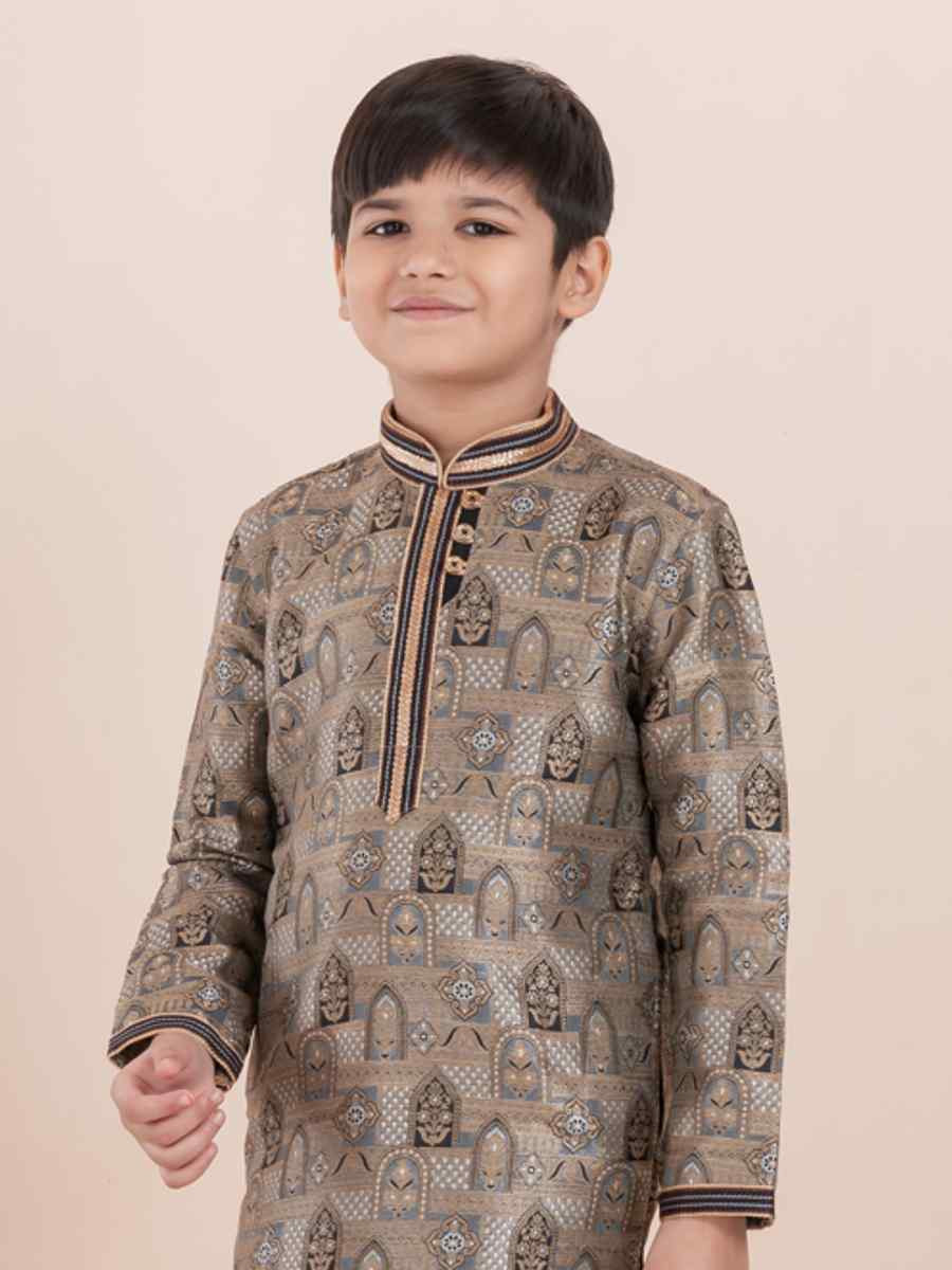 Multi Jacquard Slik Embroidered Festival Traditional Kurta Pyjama Boys Wear