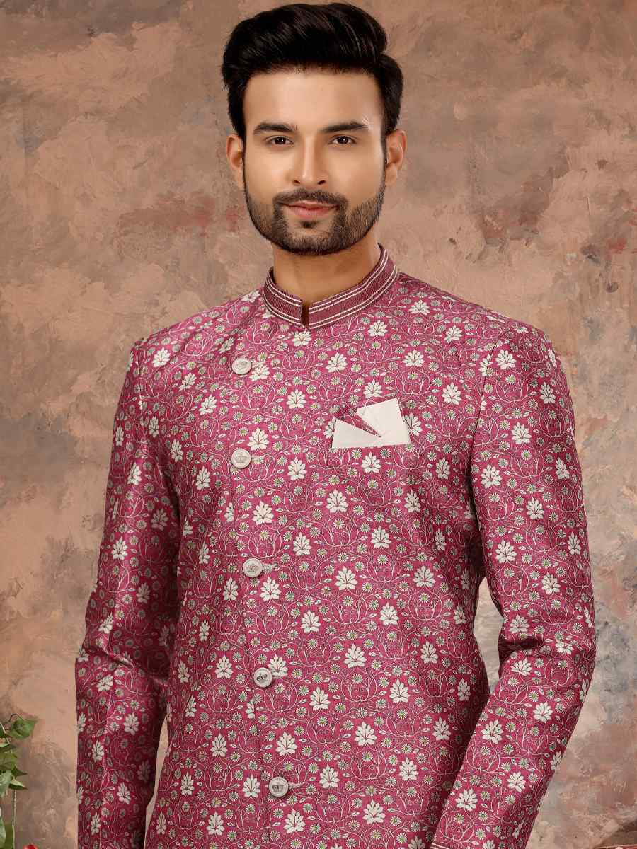 Multi Jacquard Woven Festival Wedding Sherwani