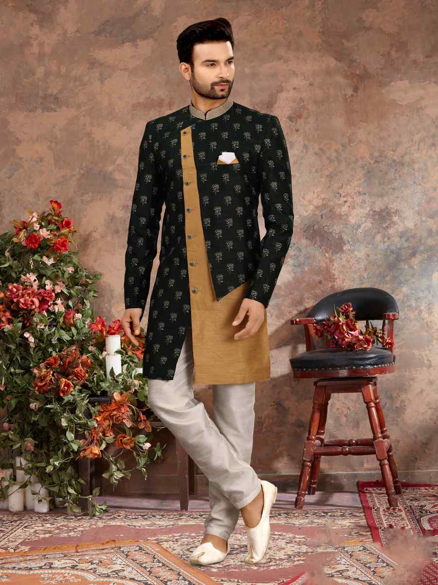 Multi Jacquard Woven Festival Wedding Sherwani