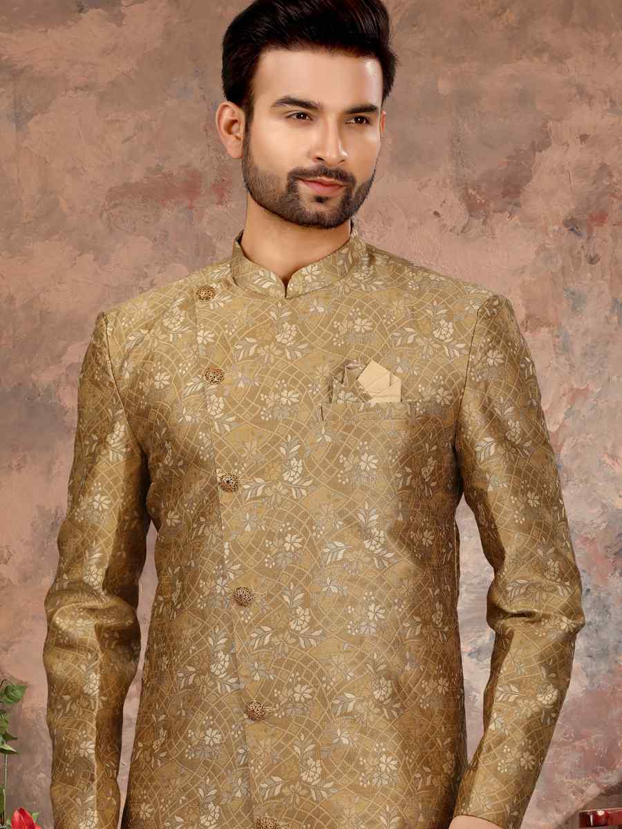 Multi Jacquard Woven Festival Wedding Sherwani