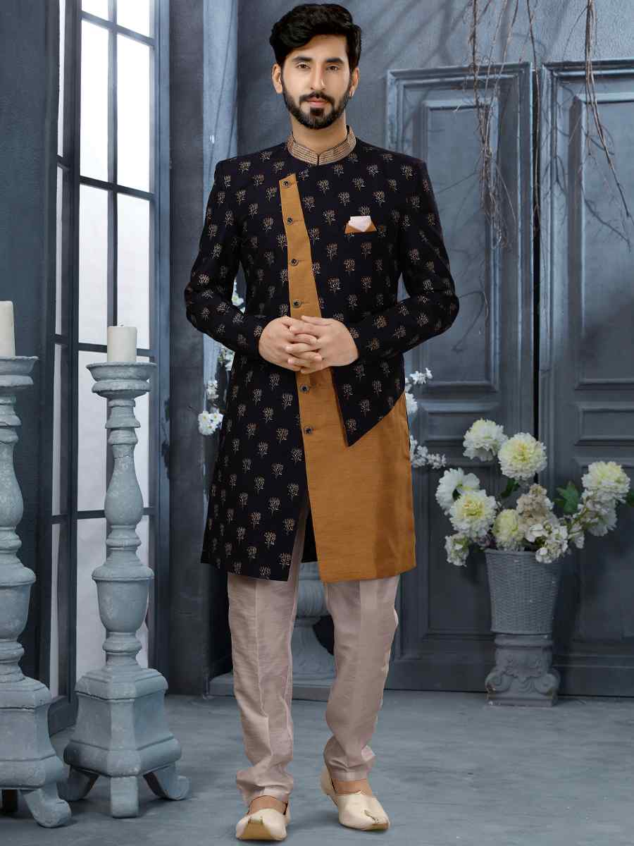 Multi Jacquard Woven Festival Wedding Sherwani