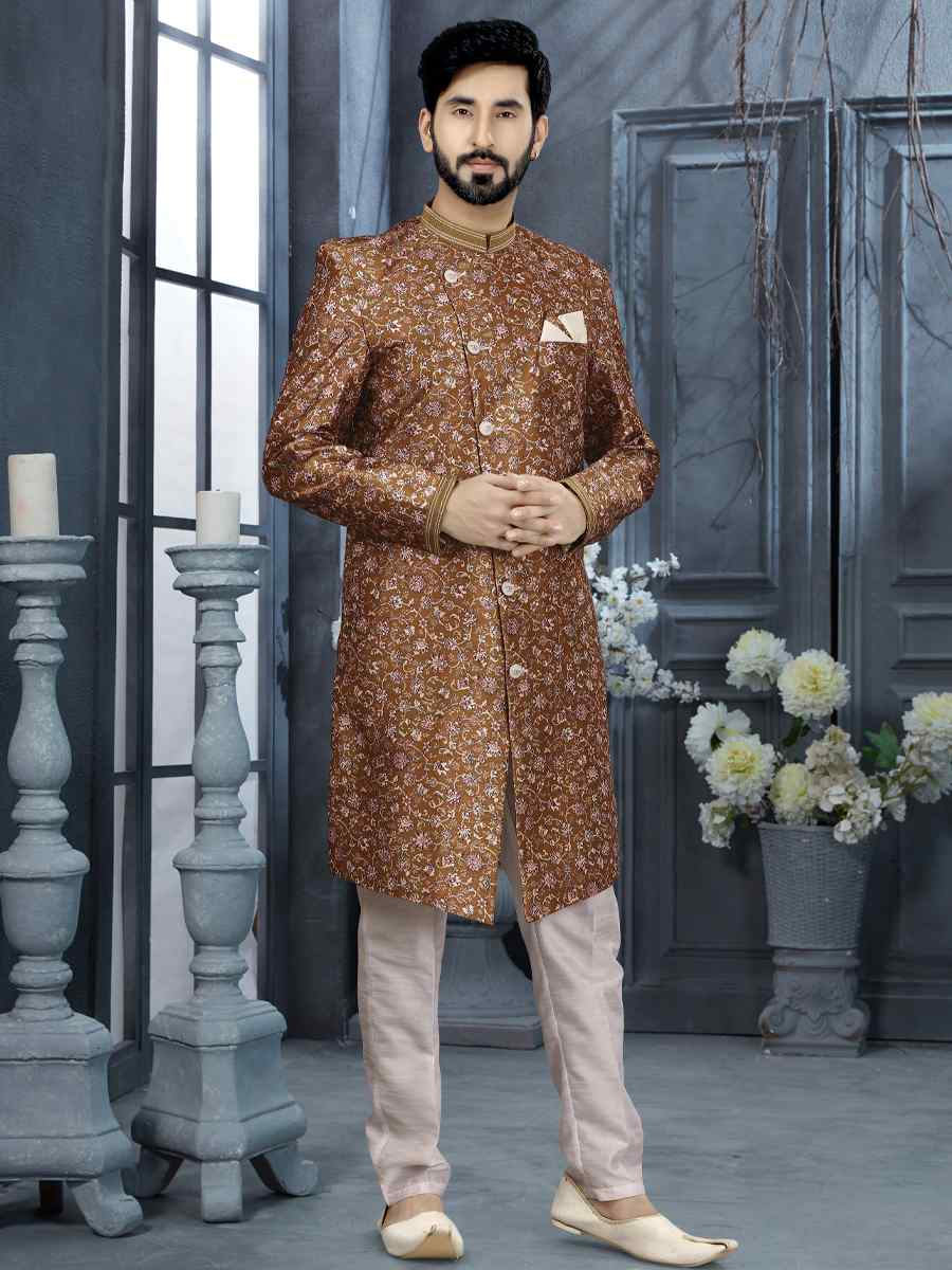 Multi Jacquard Woven Festival Wedding Sherwani