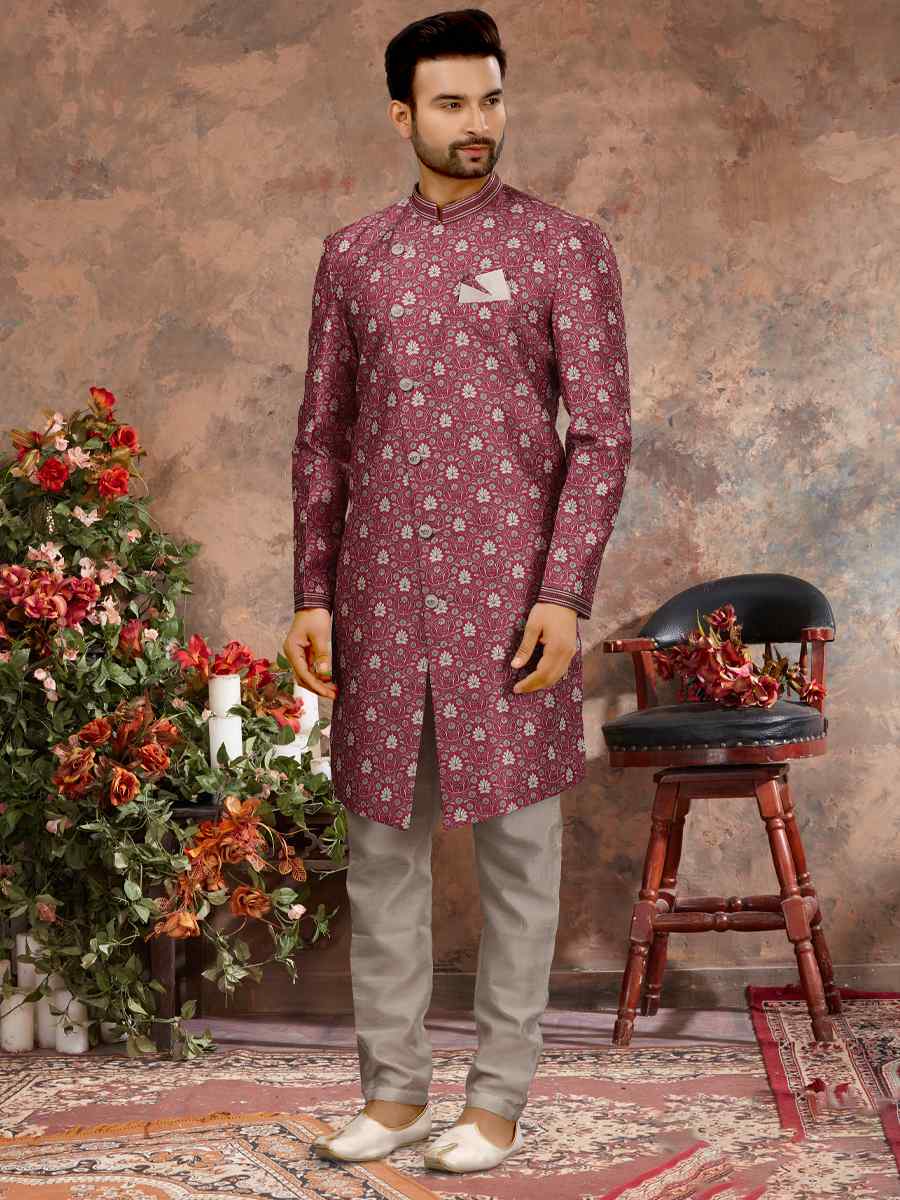 Multi Jacquard Woven Festival Wedding Sherwani