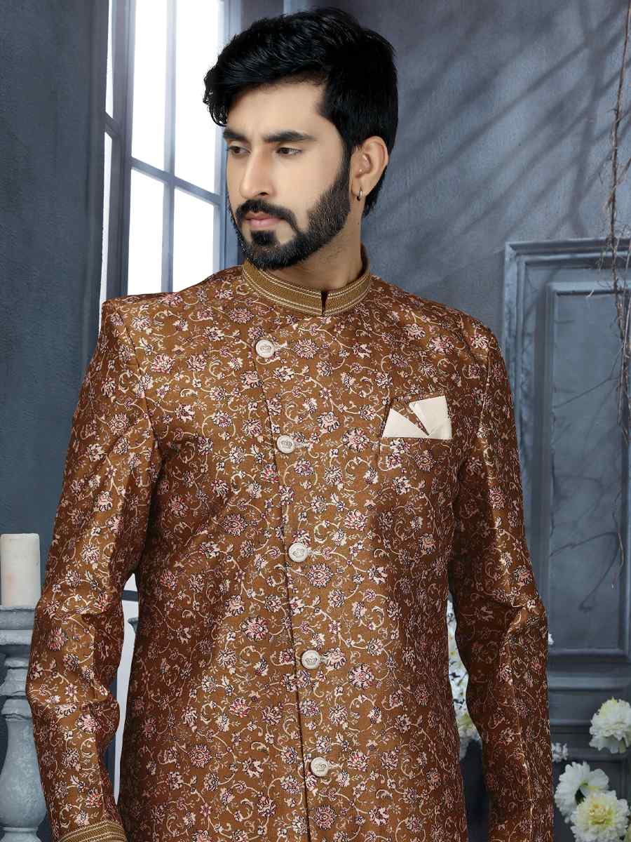 Multi Jacquard Woven Festival Wedding Sherwani