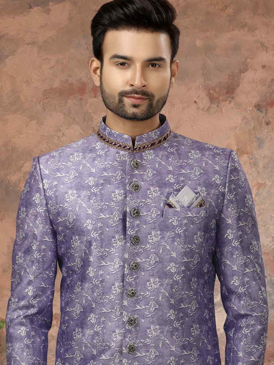 Multi Jacquard Woven Festival Wedding Sherwani