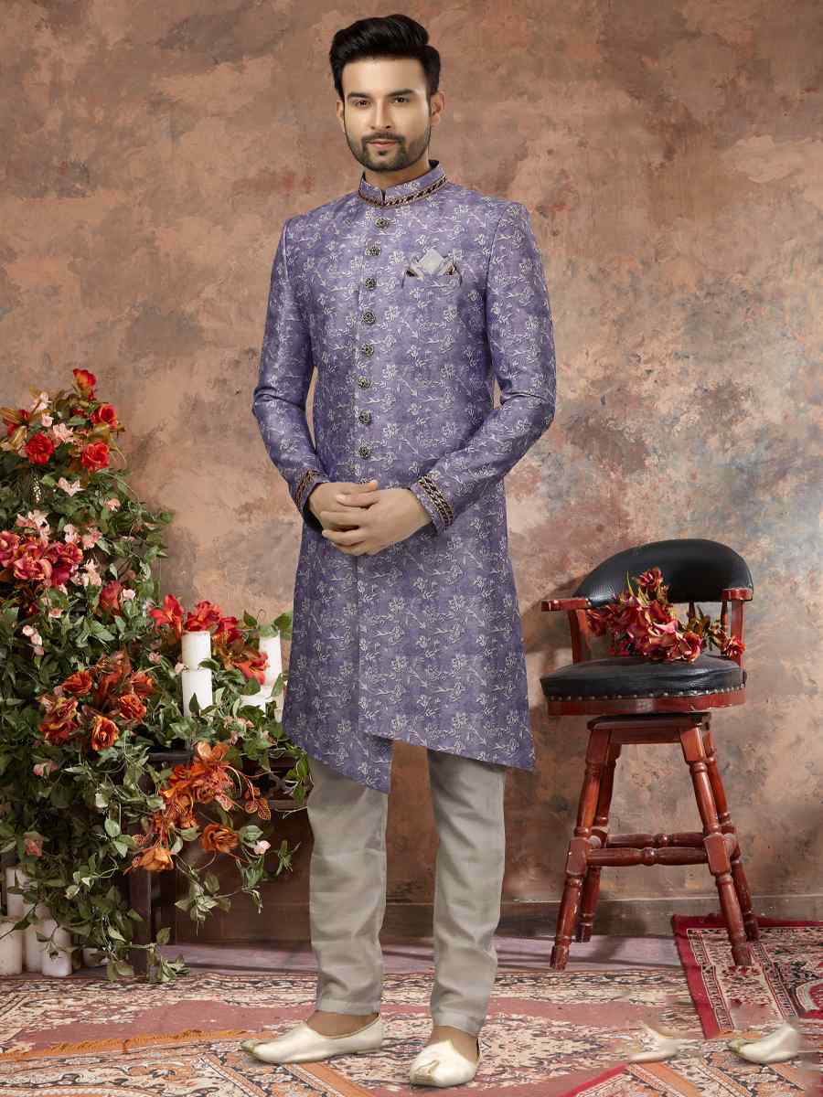 Multi Jacquard Woven Festival Wedding Sherwani