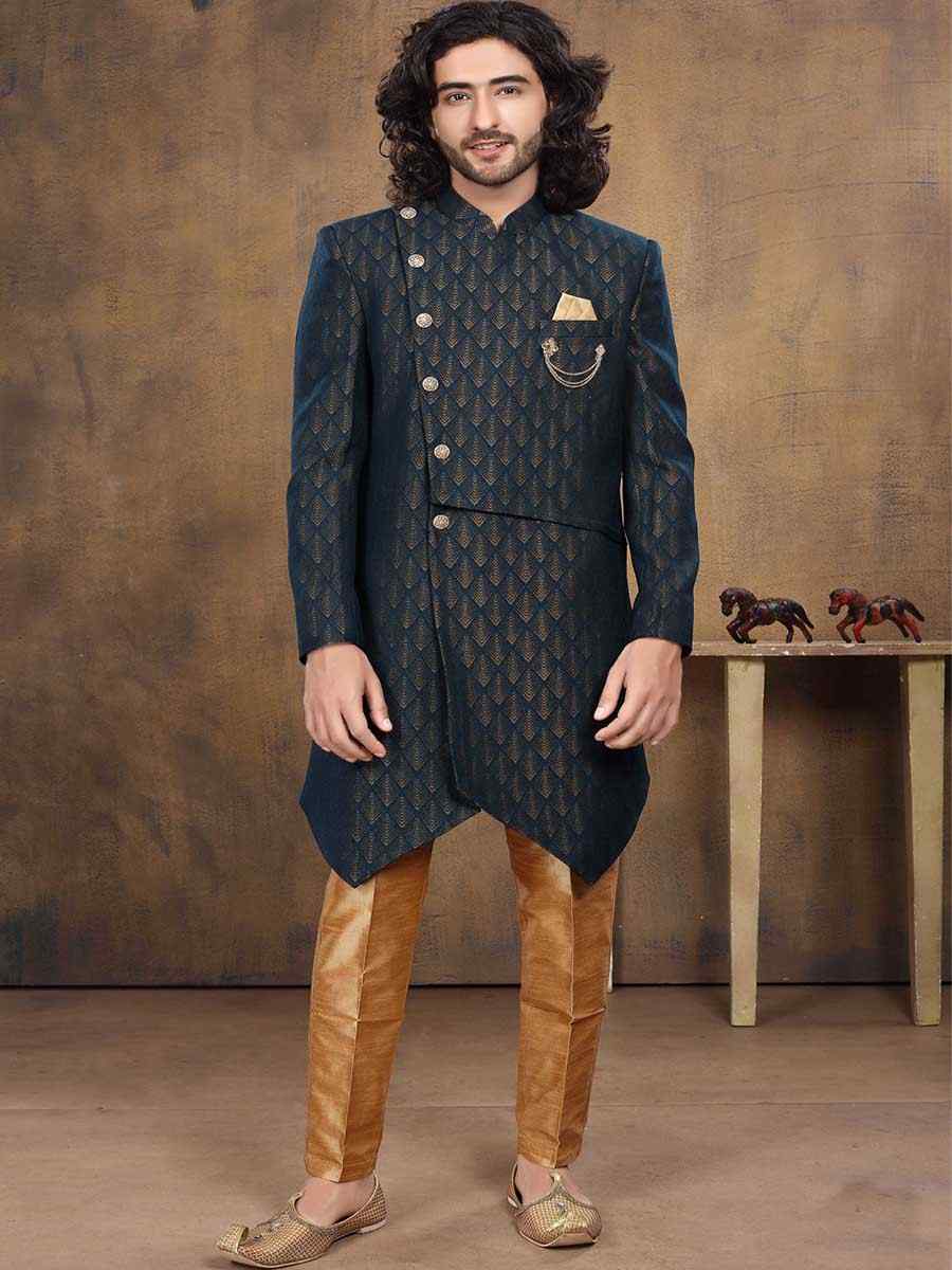 Multi Jacquard Woven Groom Wedding Sherwani