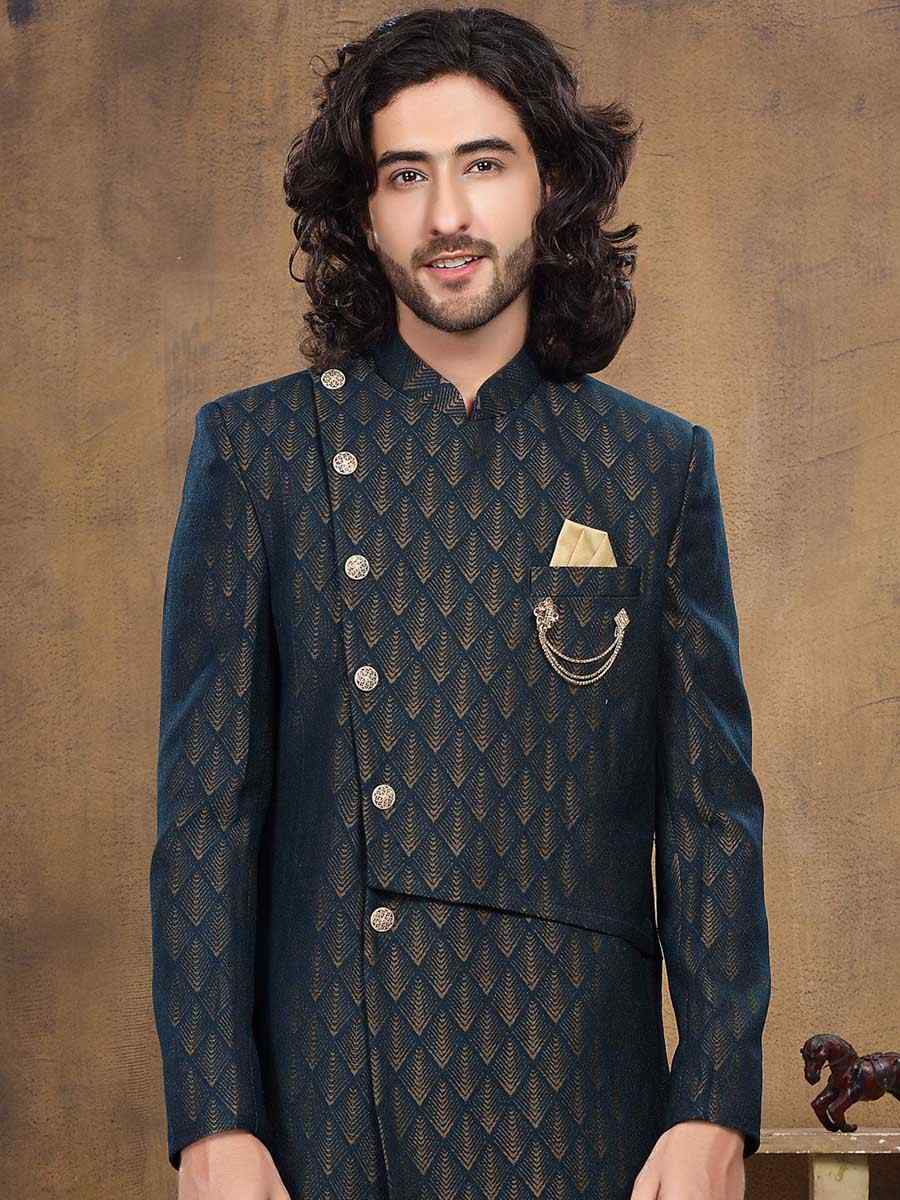 Multi Jacquard Woven Groom Wedding Sherwani