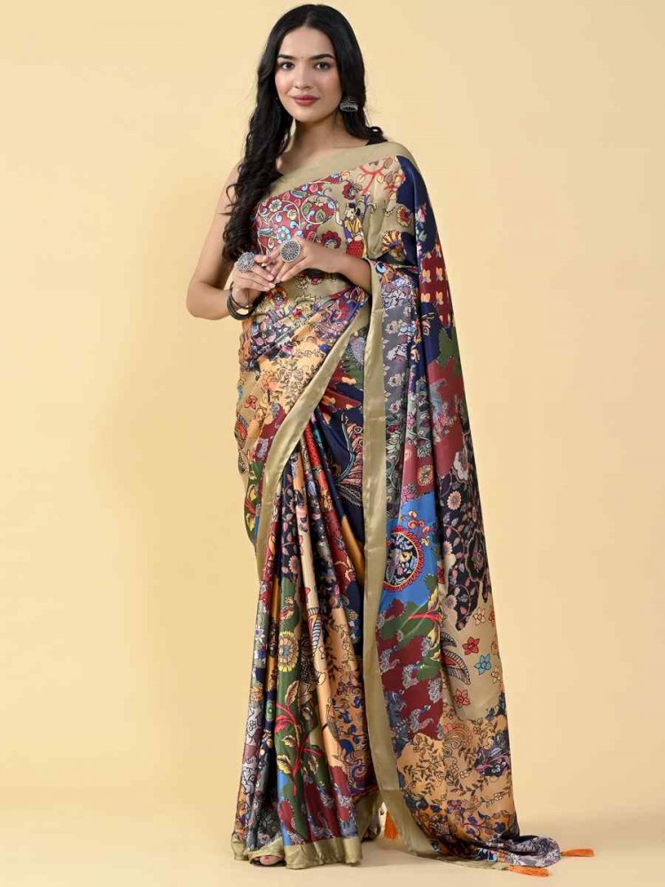 Multi Japan Satin Silk Printed Casual Party Contemporary Saree