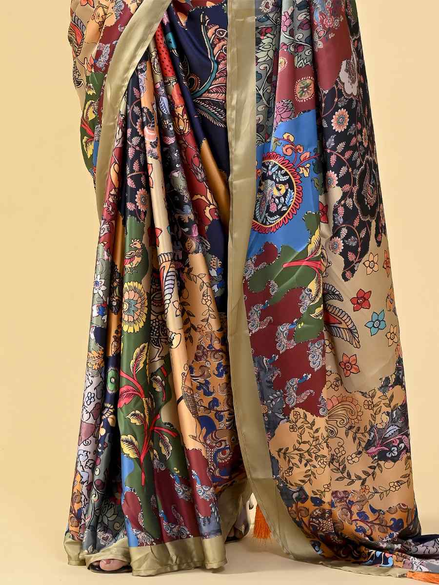 Multi Japan Satin Silk Printed Casual Party Contemporary Saree