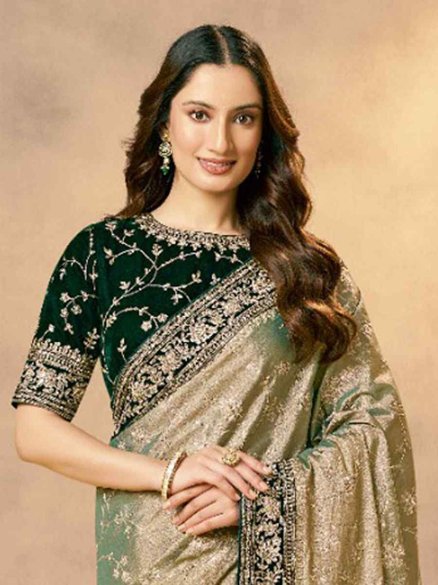 Multi Kora Zari Tissue Silk Embroidery Bridal Reception Party Festival Wedding Fancy Heavy Border Sarees