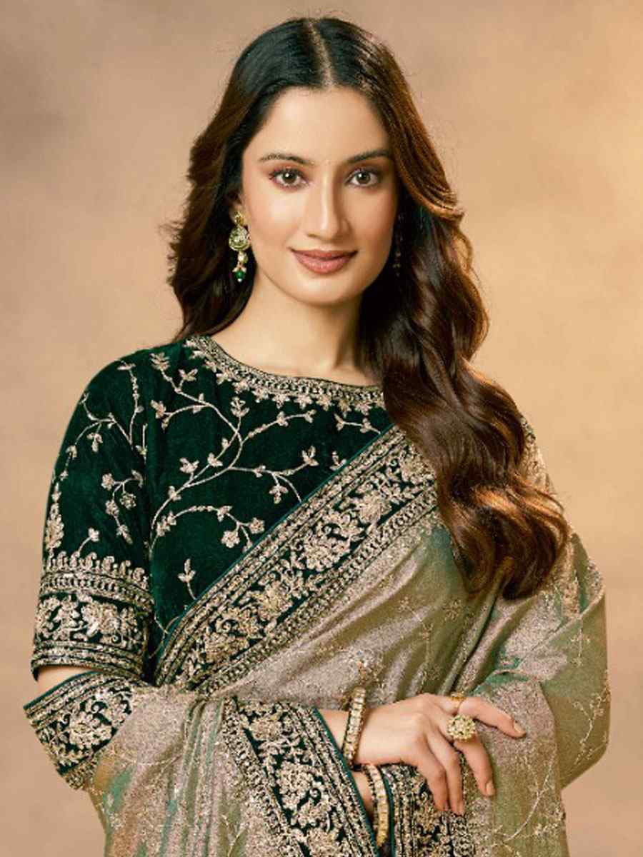 Multi Kora Zari Tissue Silk Embroidery Bridal Reception Party Festival Wedding Fancy Heavy Border Sarees