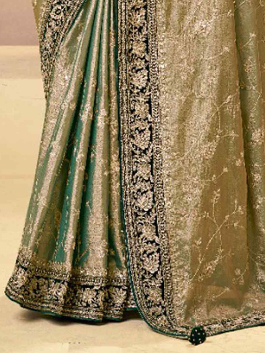 Multi Kora Zari Tissue Silk Embroidery Bridal Reception Party Festival Wedding Fancy Heavy Border Sarees