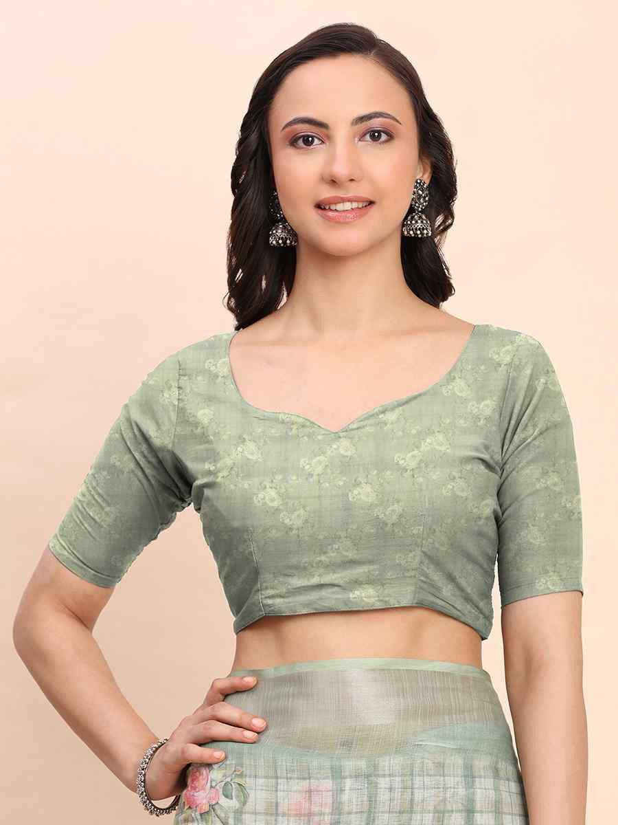 Multi Linen Cotton Printed Festival Wedding Fancy Heavy Border Saree