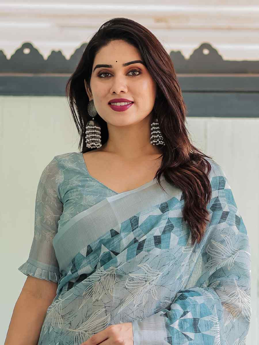 Multi Linen Cotton Printed Festival Wedding Fancy Heavy Border Saree