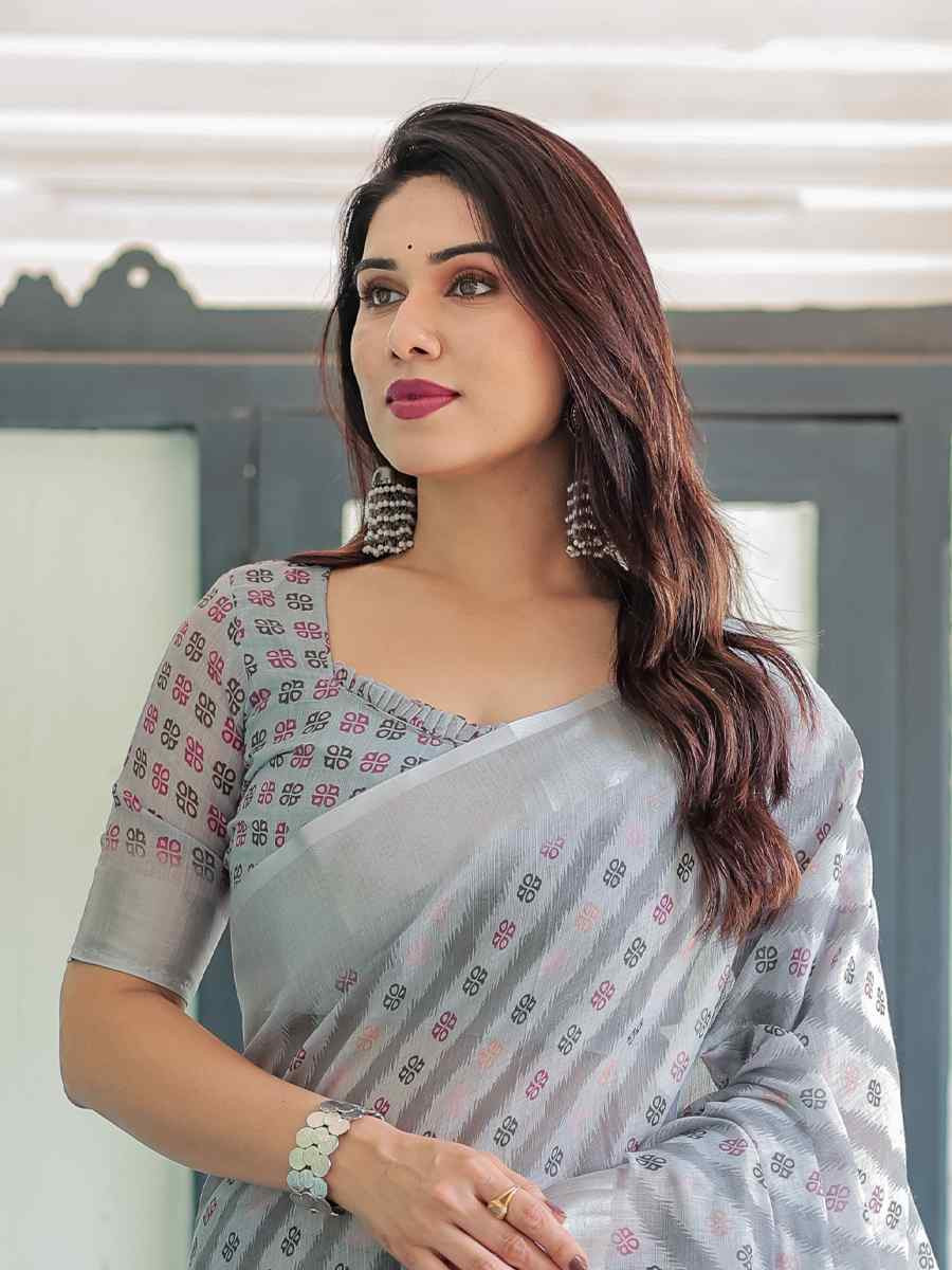 Multi Linen Cotton Printed Festival Wedding Fancy Heavy Border Saree