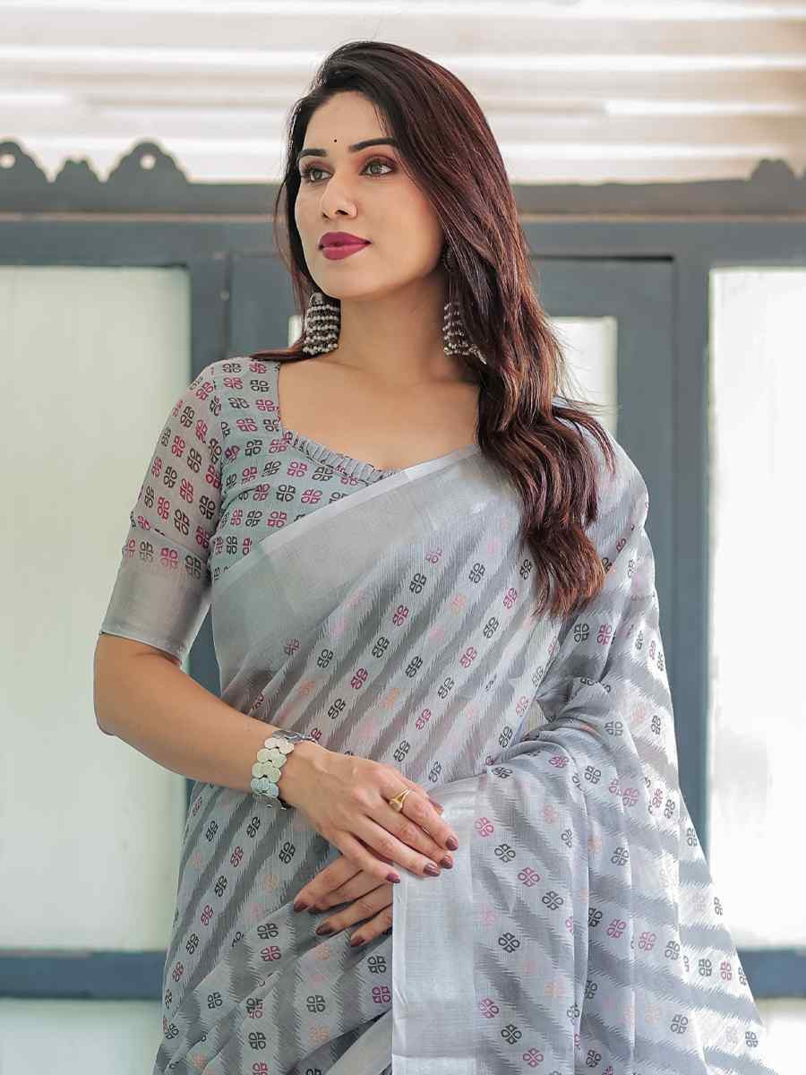 Multi Linen Cotton Printed Festival Wedding Fancy Heavy Border Saree