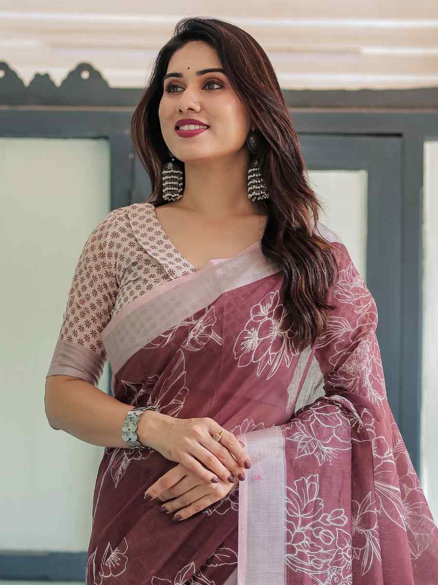 Multi Linen Cotton Printed Festival Wedding Fancy Heavy Border Saree