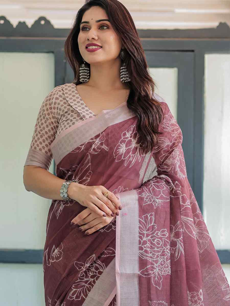 Multi Linen Cotton Printed Festival Wedding Fancy Heavy Border Saree