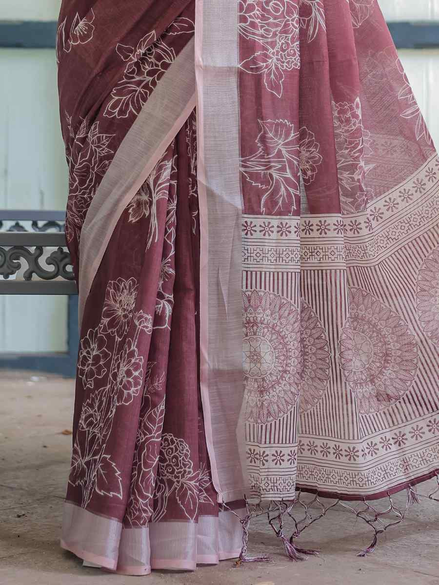 Multi Linen Cotton Printed Festival Wedding Fancy Heavy Border Saree