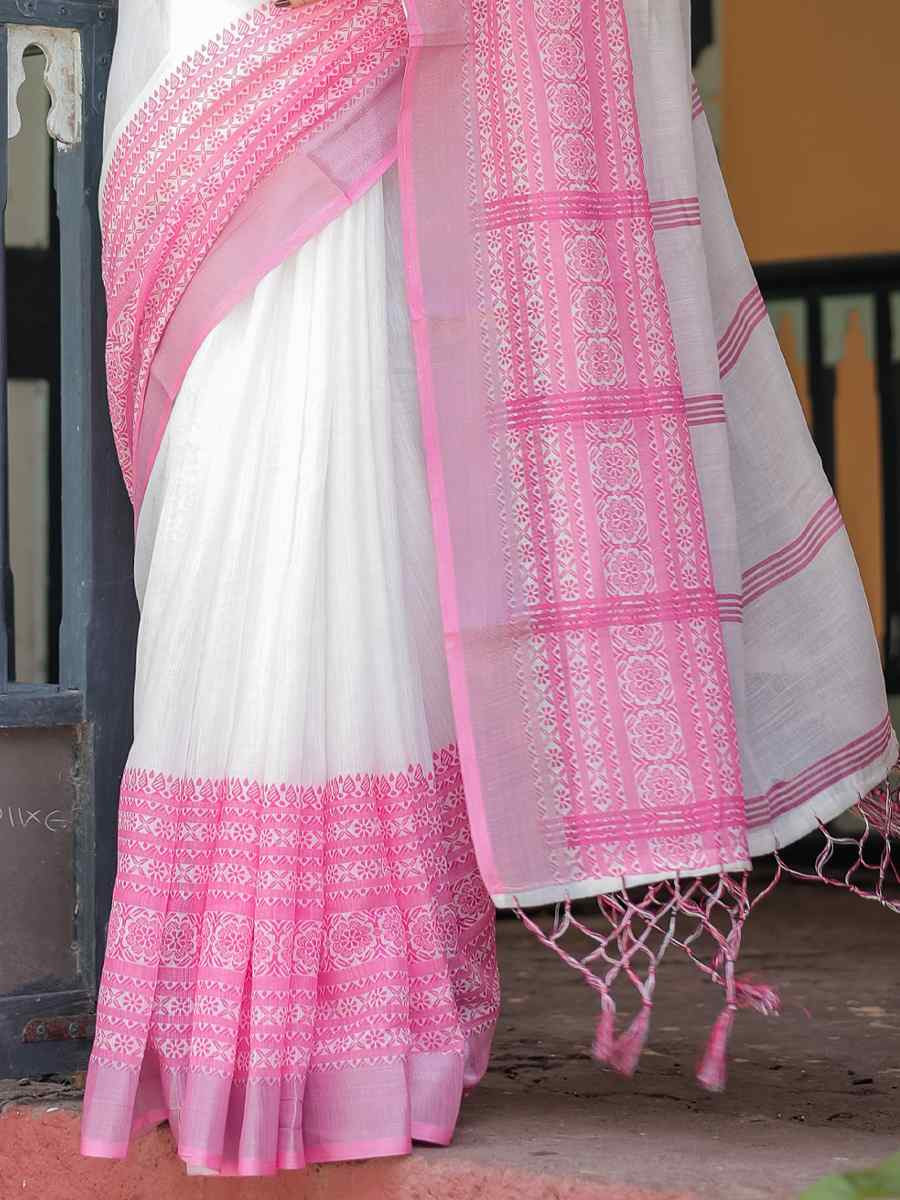 Multi Linen Cotton Printed Festival Wedding Fancy Heavy Border Saree