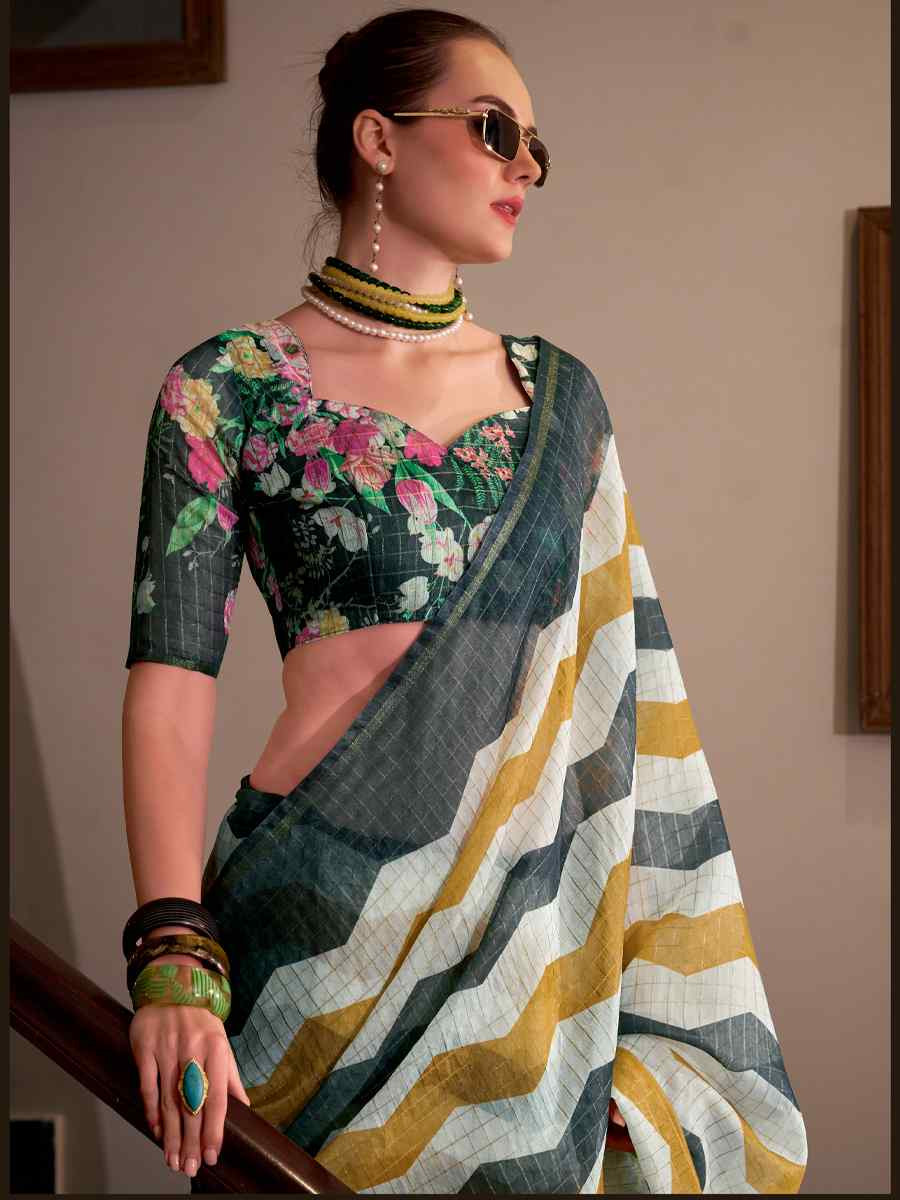 Multi Linen Cotton Silk Printed Festival Casual Heavy Border Saree