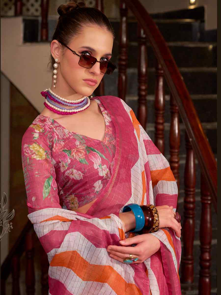 Multi Linen Cotton Silk Printed Festival Casual Heavy Border Saree