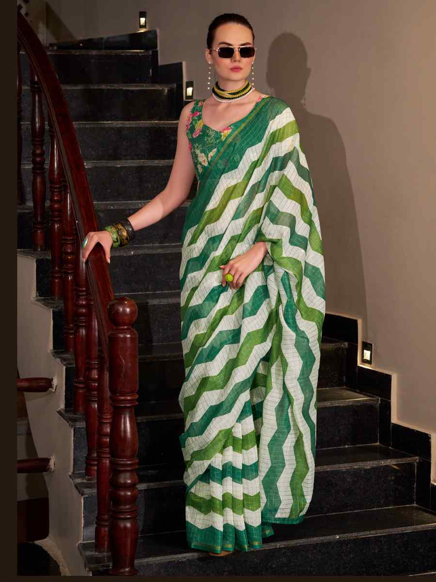 Multi Linen Cotton Silk Printed Festival Casual Heavy Border Saree