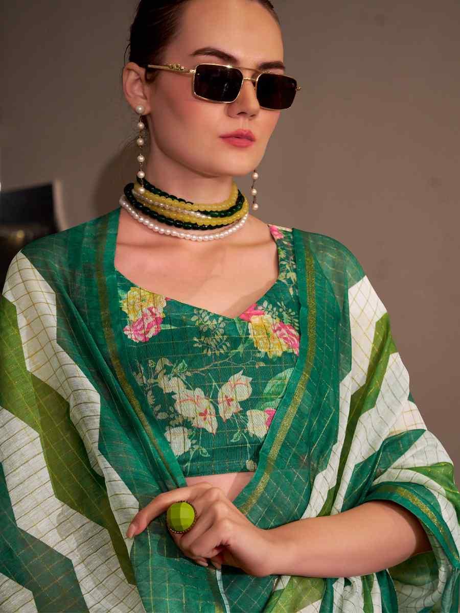 Multi Linen Cotton Silk Printed Festival Casual Heavy Border Saree