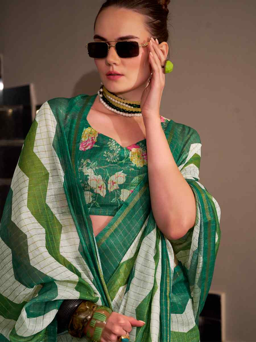 Multi Linen Cotton Silk Printed Festival Casual Heavy Border Saree