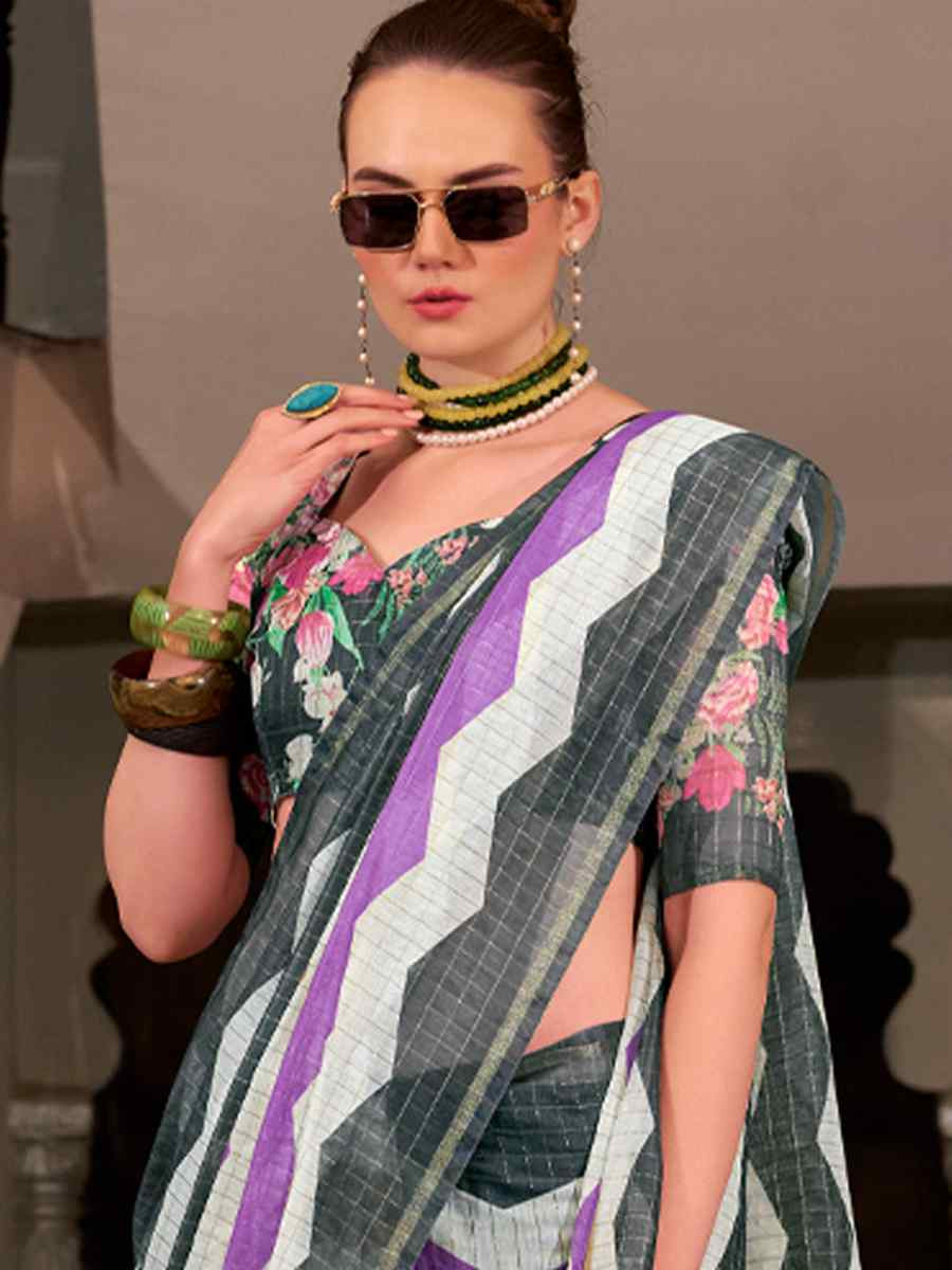 Multi Linen Cotton Silk Printed Festival Casual Heavy Border Saree