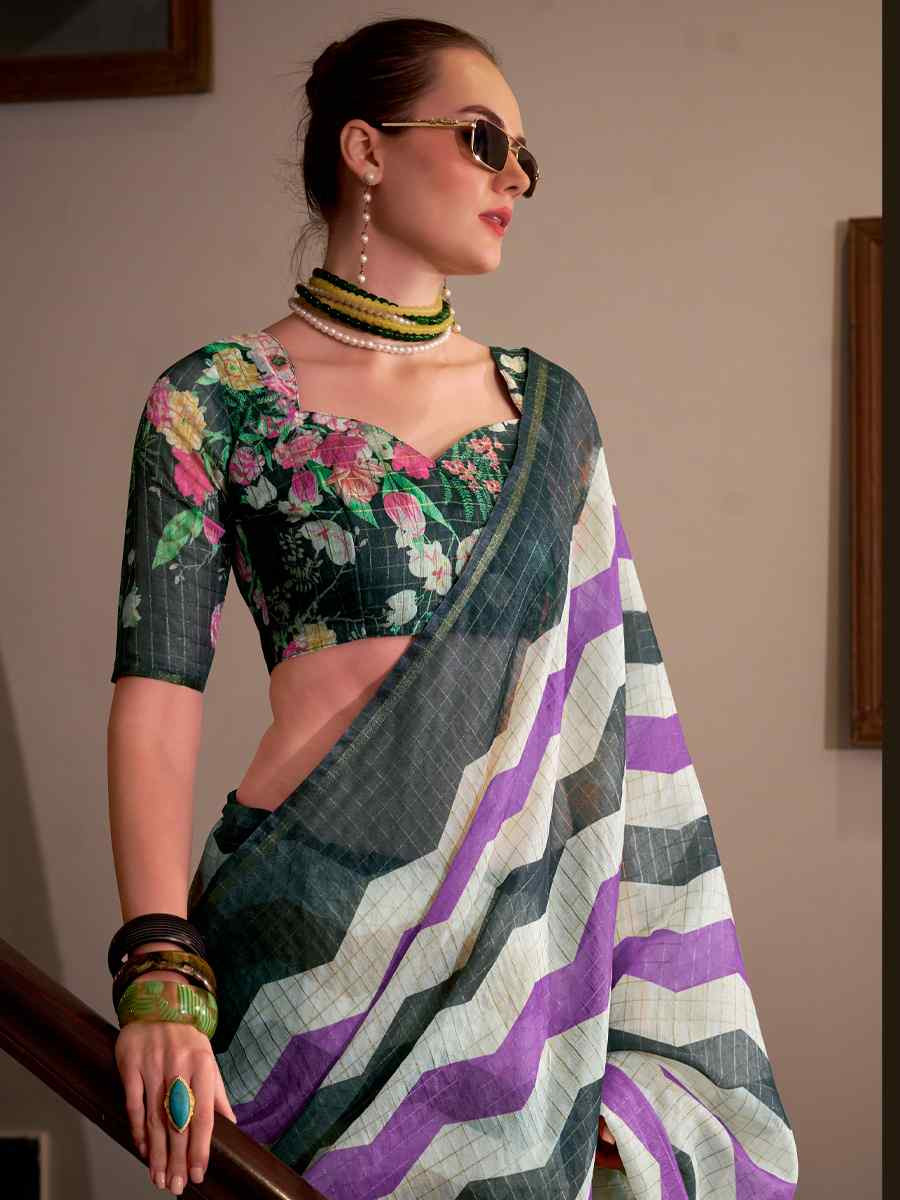 Multi Linen Cotton Silk Printed Festival Casual Heavy Border Saree