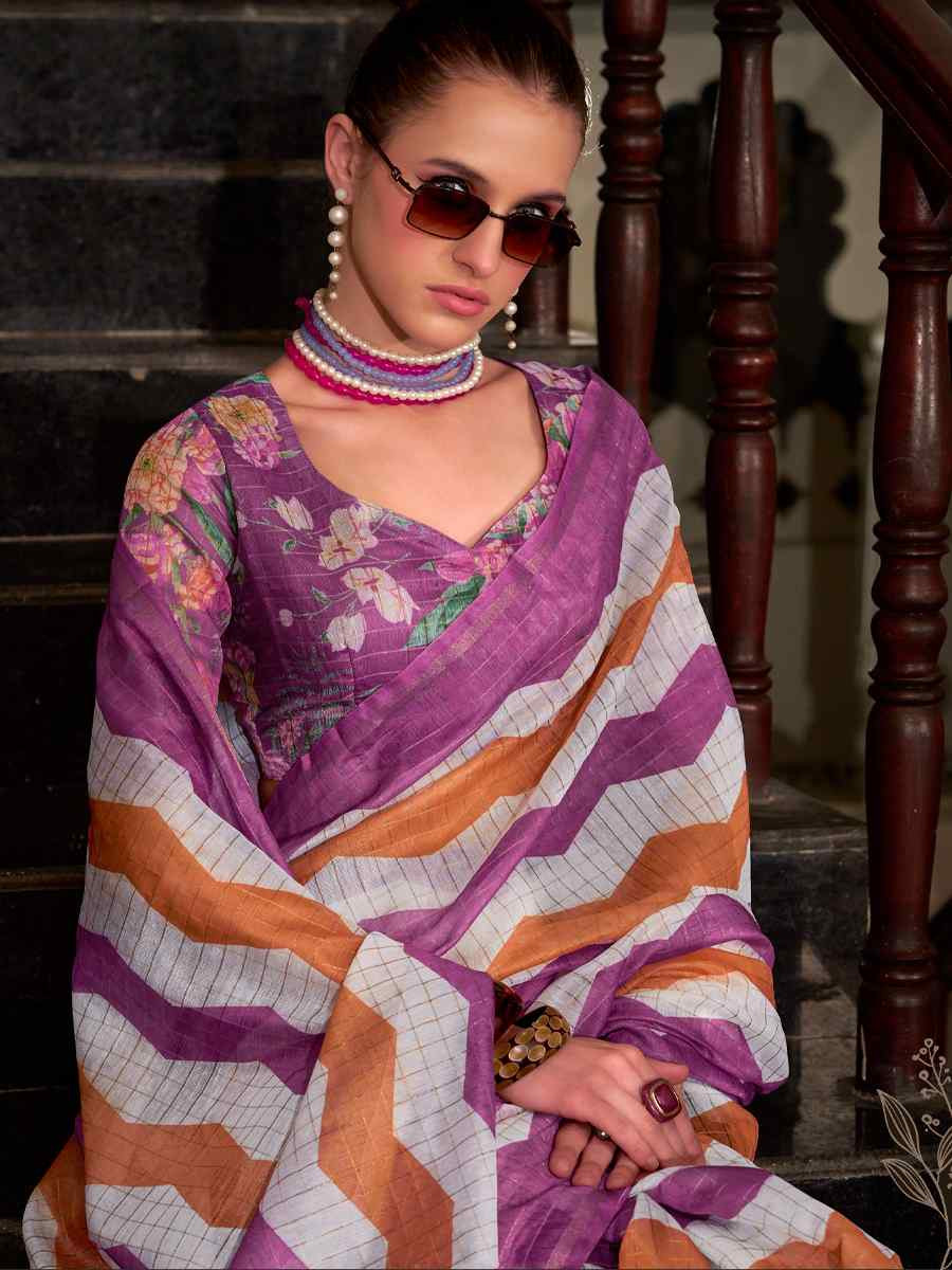 Multi Linen Cotton Silk Printed Festival Casual Heavy Border Saree