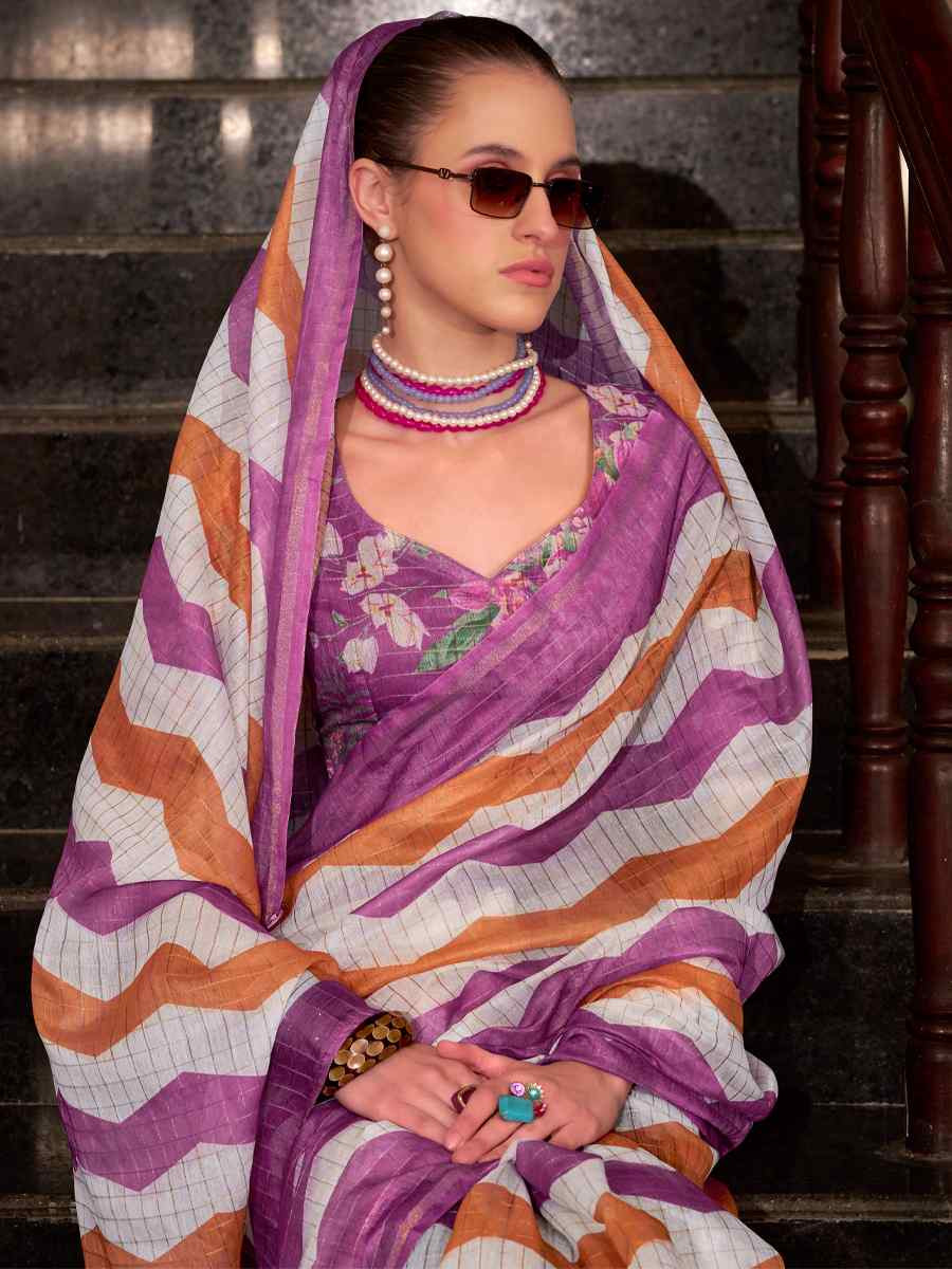 Multi Linen Cotton Silk Printed Festival Casual Heavy Border Saree