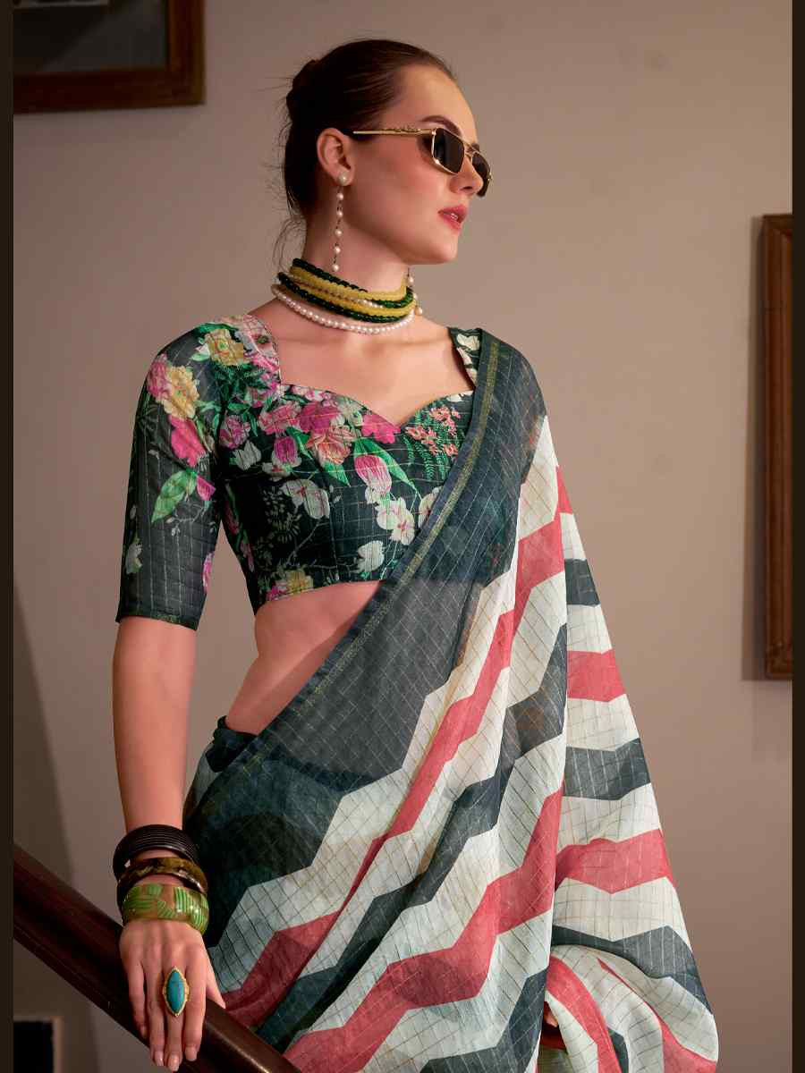 Multi Linen Cotton Silk Printed Festival Casual Heavy Border Saree