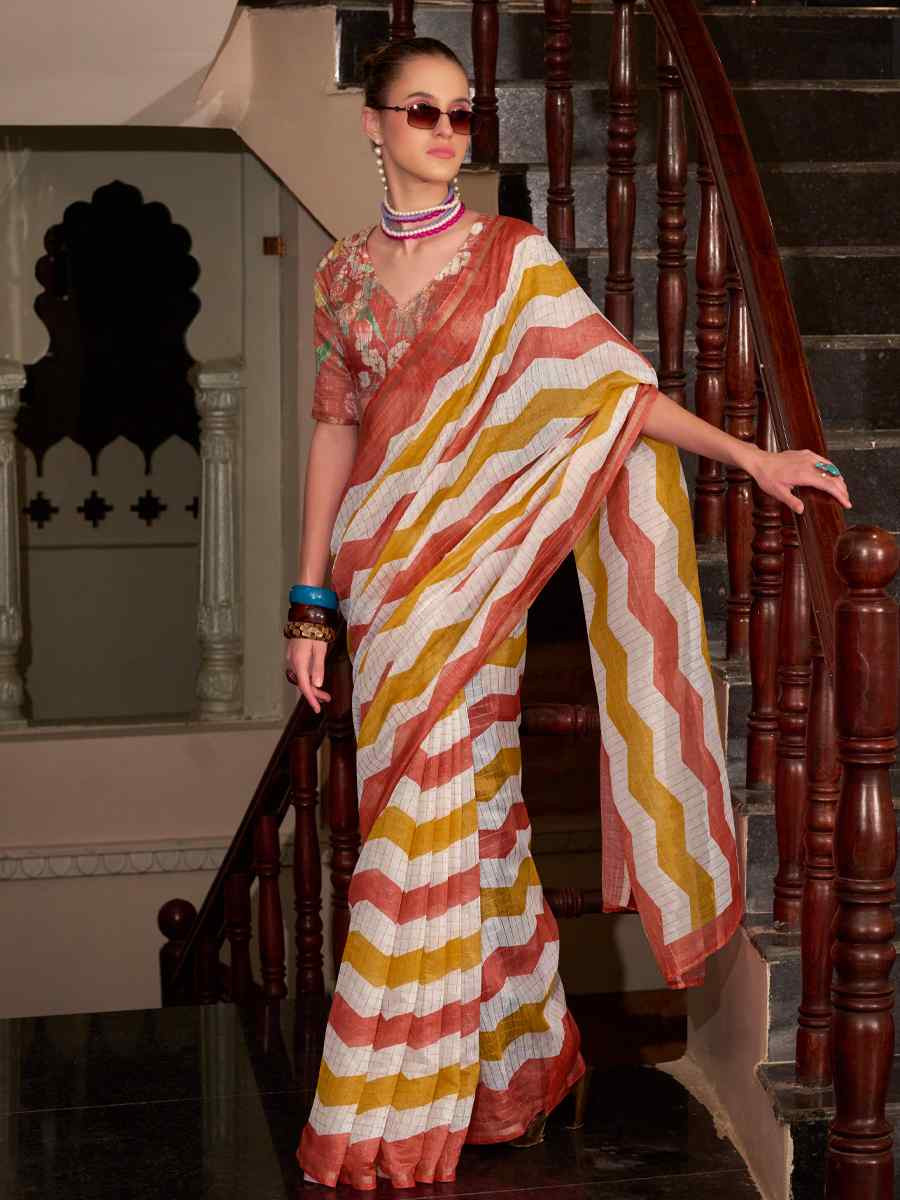 Multi Linen Cotton Silk Printed Festival Casual Heavy Border Saree