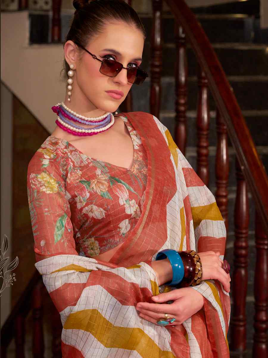 Multi Linen Cotton Silk Printed Festival Casual Heavy Border Saree