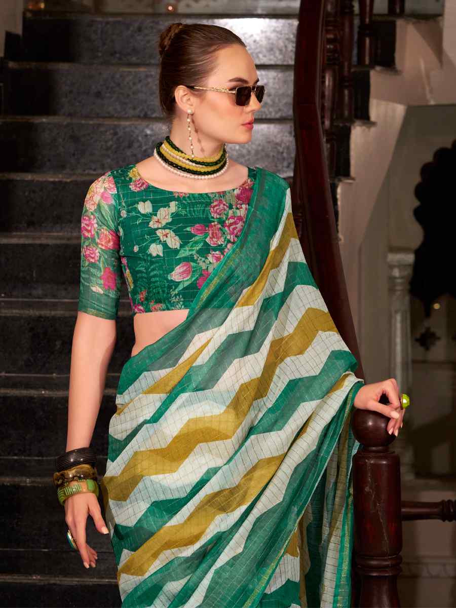 Multi Linen Cotton Silk Printed Festival Casual Heavy Border Saree