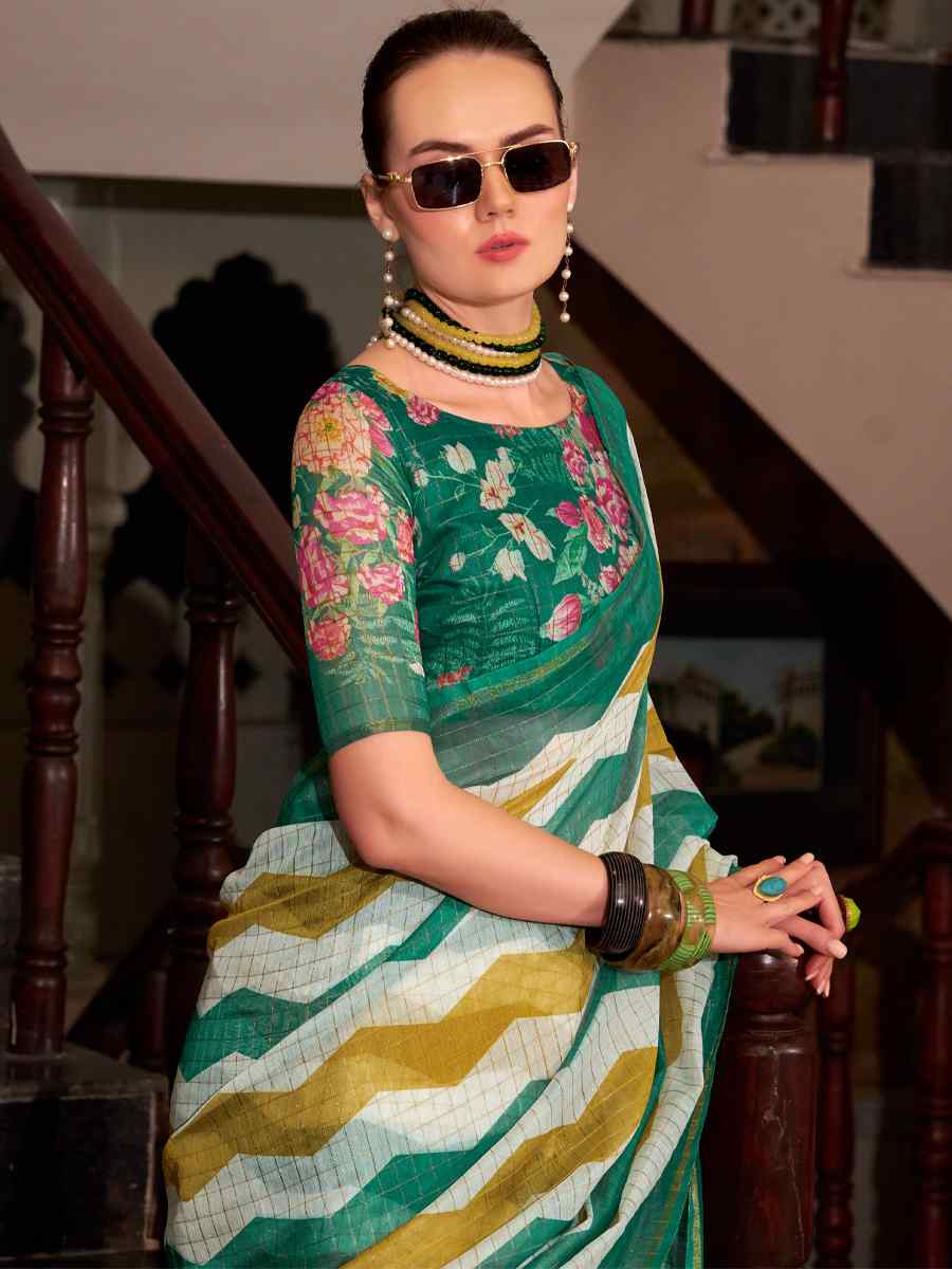 Multi Linen Cotton Silk Printed Festival Casual Heavy Border Saree