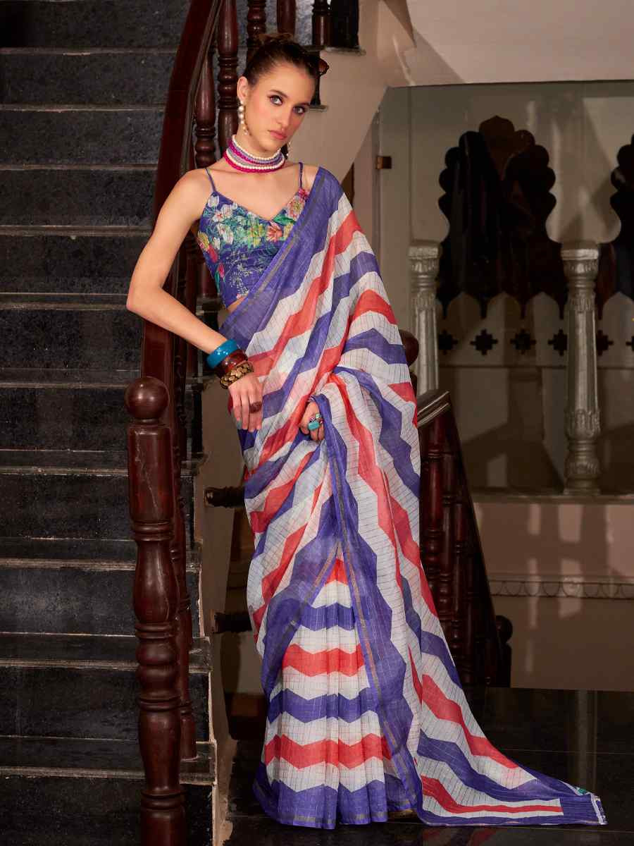Multi Linen Cotton Silk Printed Festival Casual Heavy Border Saree