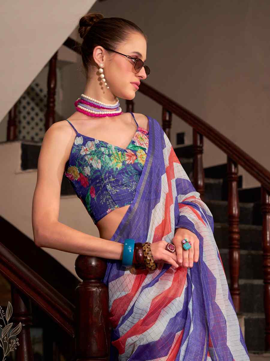 Multi Linen Cotton Silk Printed Festival Casual Heavy Border Saree