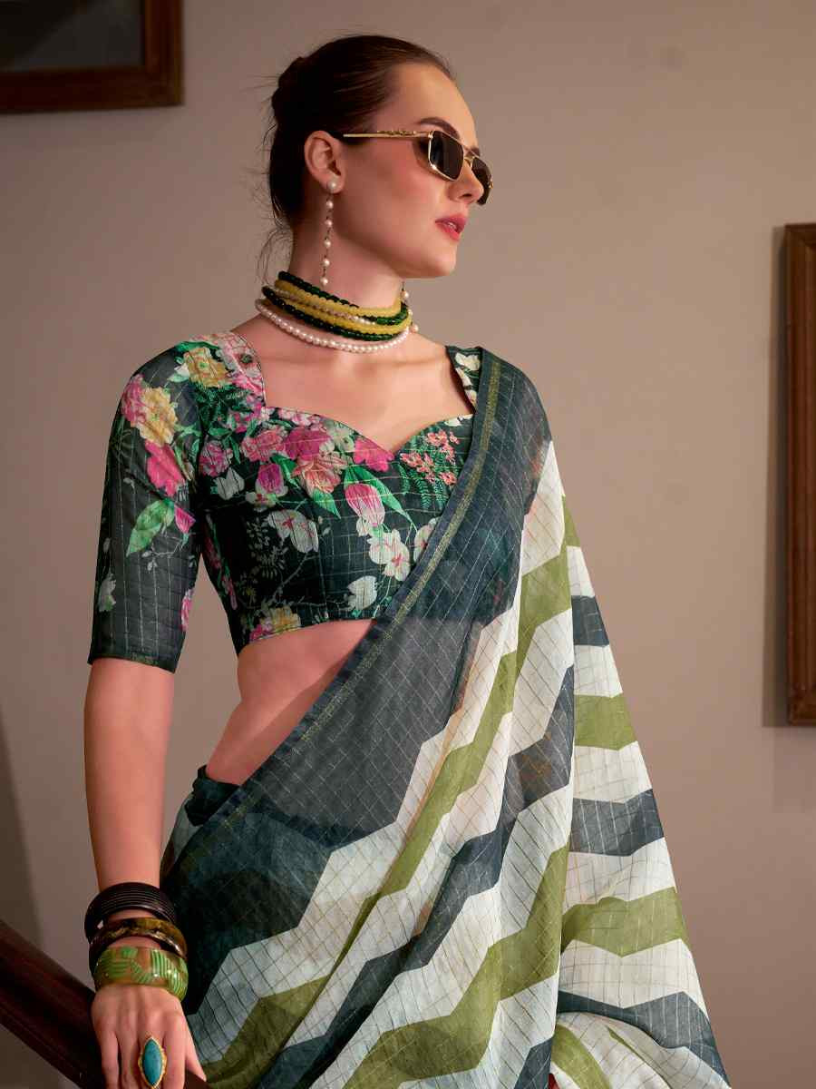 Multi Linen Cotton Silk Printed Festival Casual Heavy Border Saree