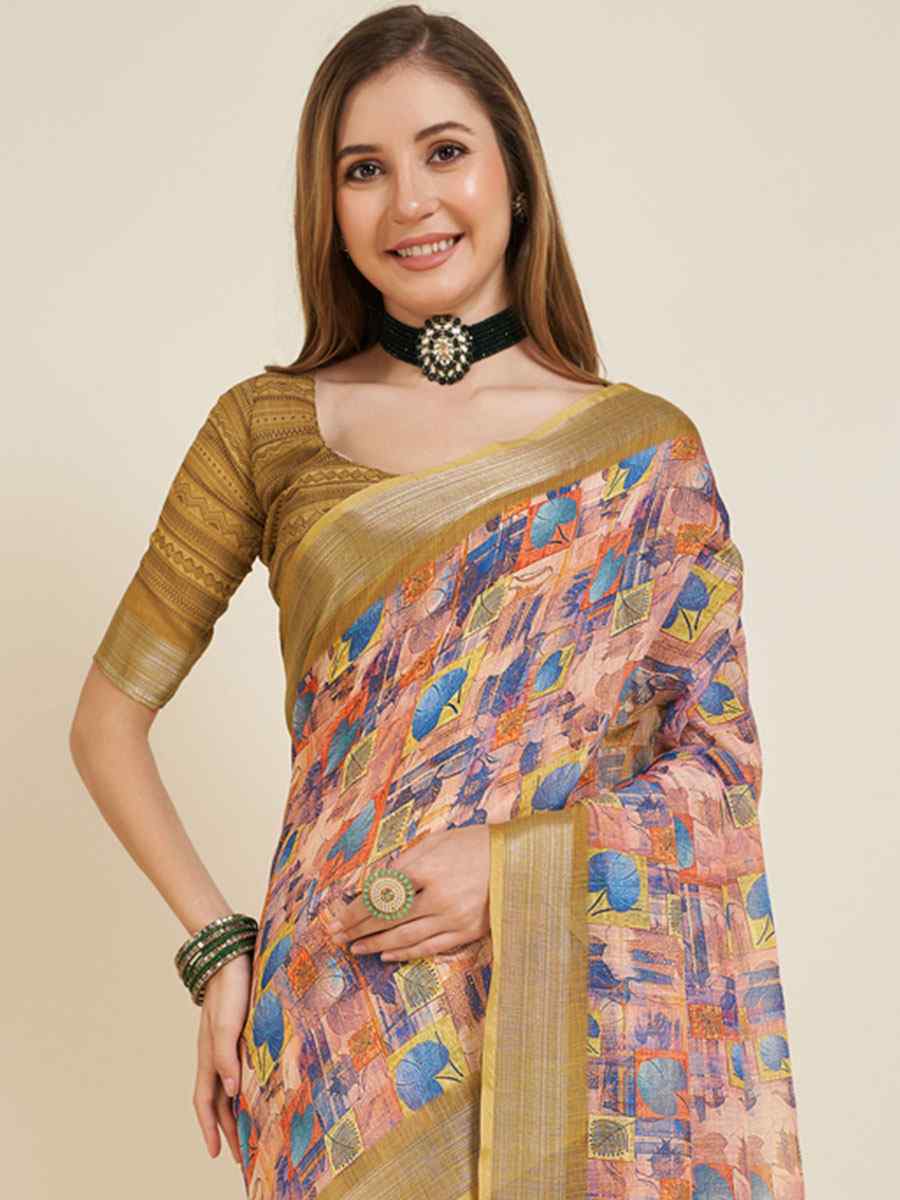 Multi Linen Printed Casual Festival Contemporary Saree