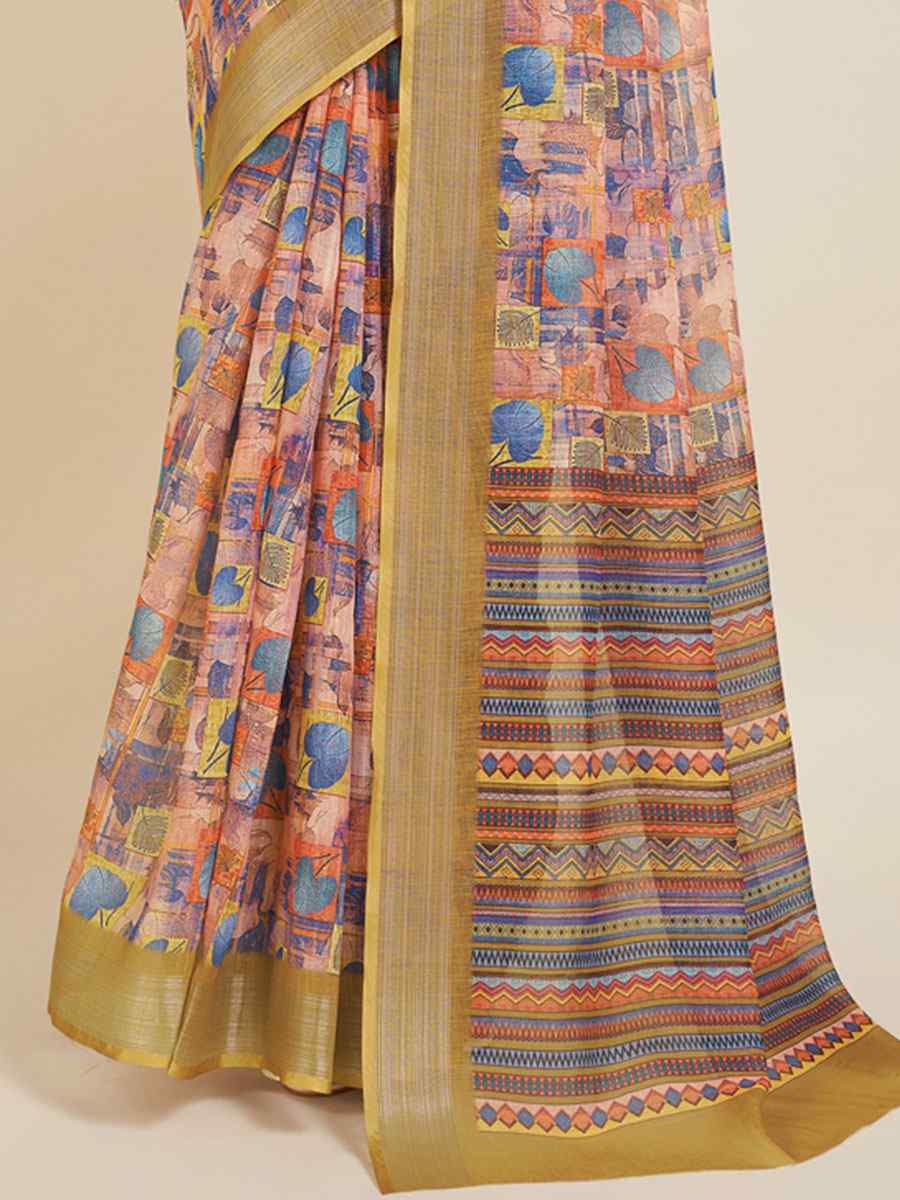 Multi Linen Printed Casual Festival Contemporary Saree