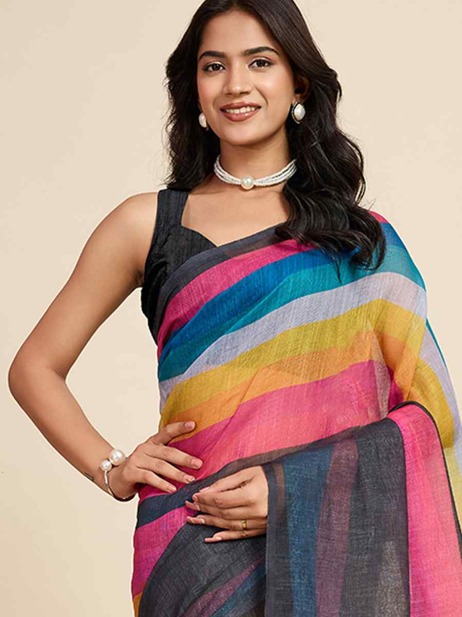 Multi Linen Printed Traditional Casual Fancy Classic Style Sarees