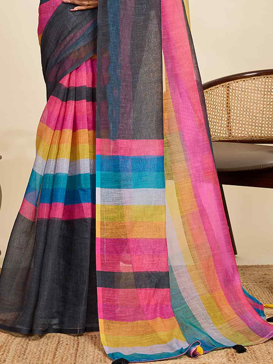 Multi Linen Printed Traditional Casual Fancy Classic Style Sarees