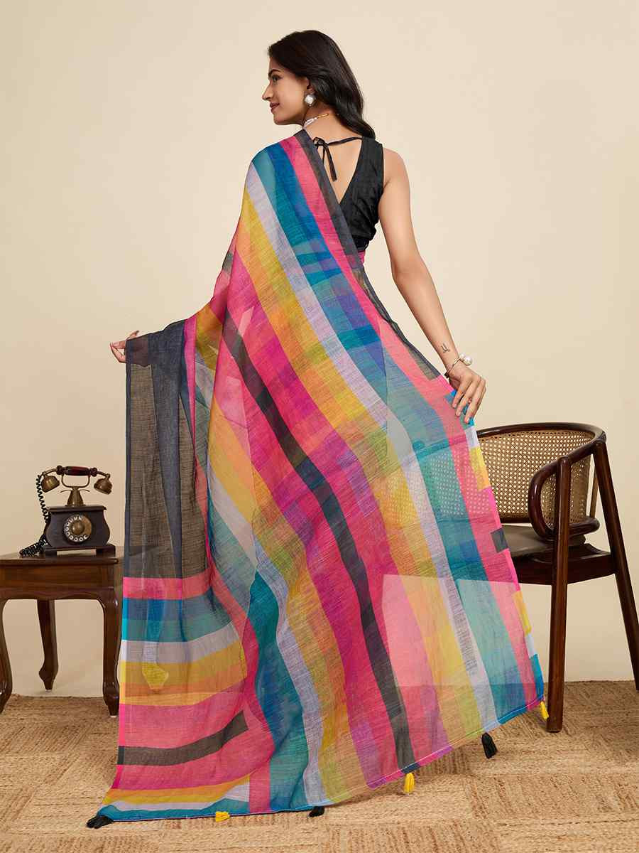 Multi Linen Printed Traditional Casual Fancy Classic Style Sarees