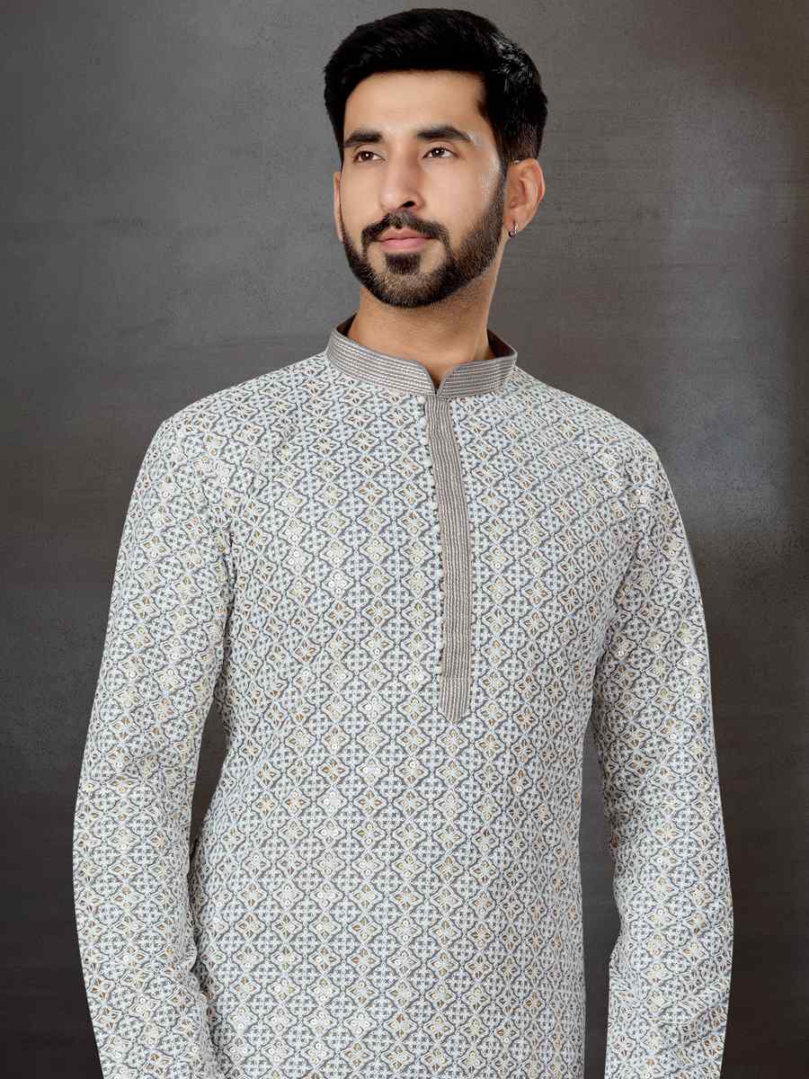 Multi Lucknowi Woven Festival Wedding Kurta