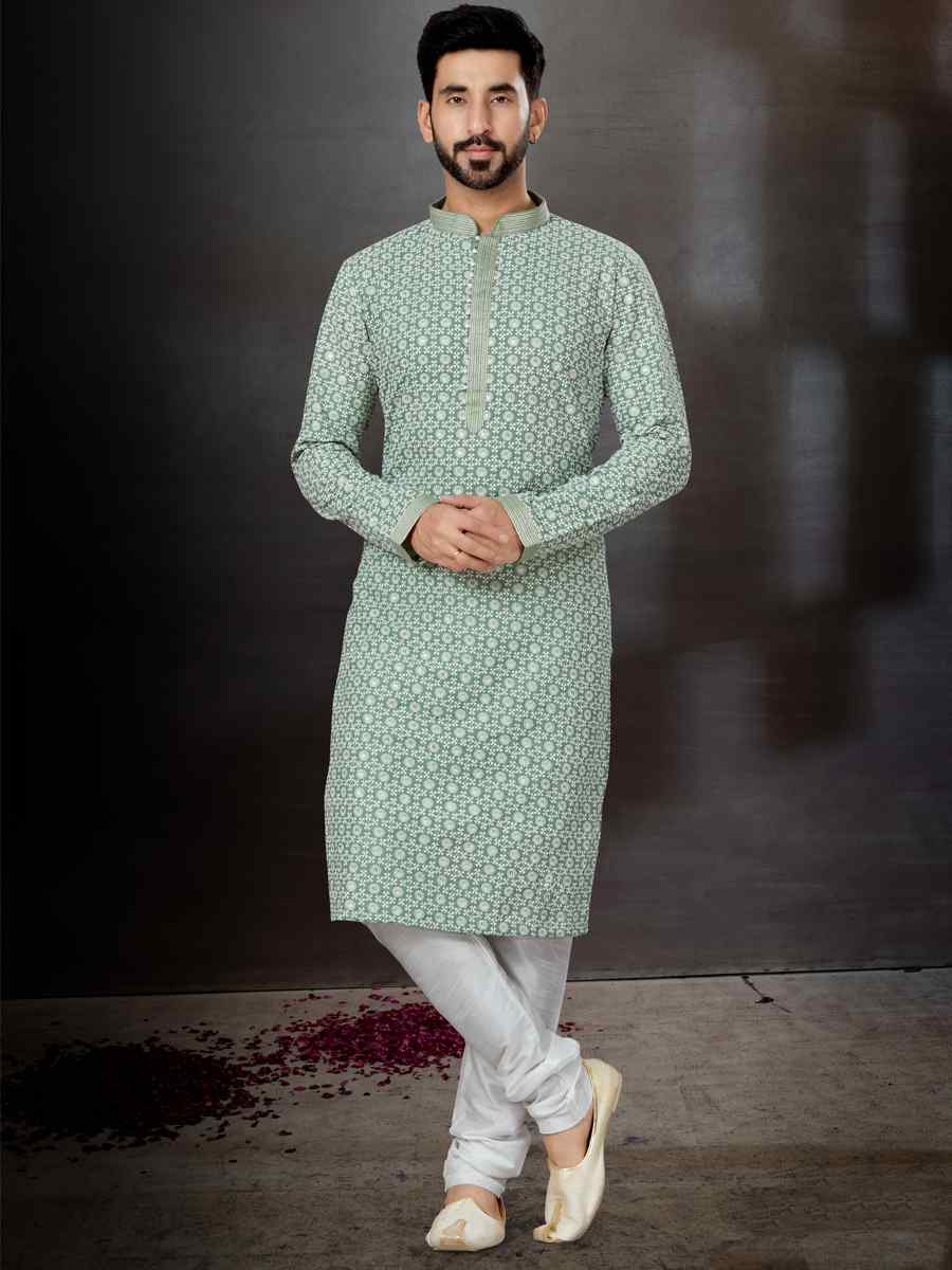 Multi Lucknowi Woven Festival Wedding Kurta
